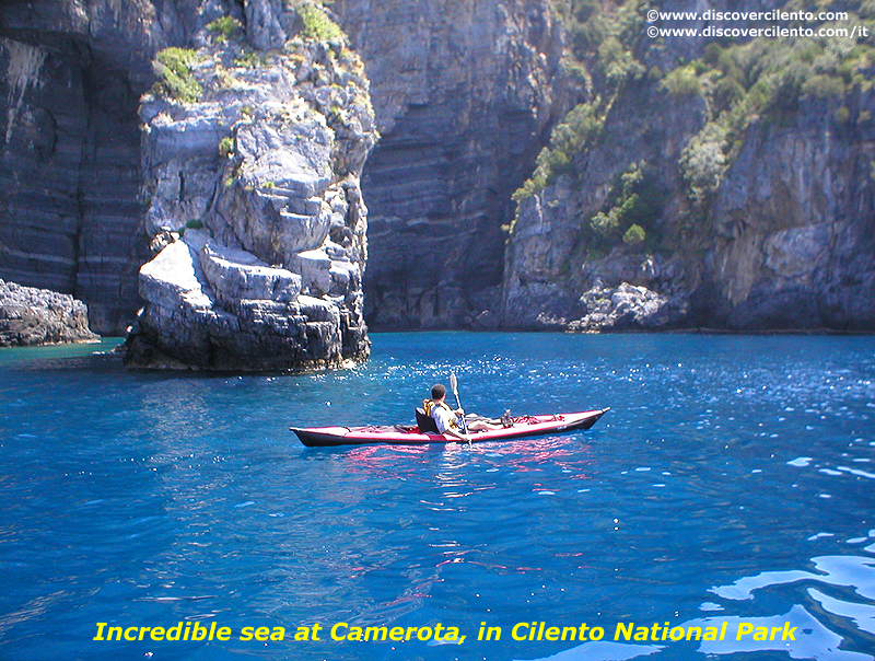 Spectacular colours of the sea at Camerota's coast, in Cilento National Park in Southern Italy